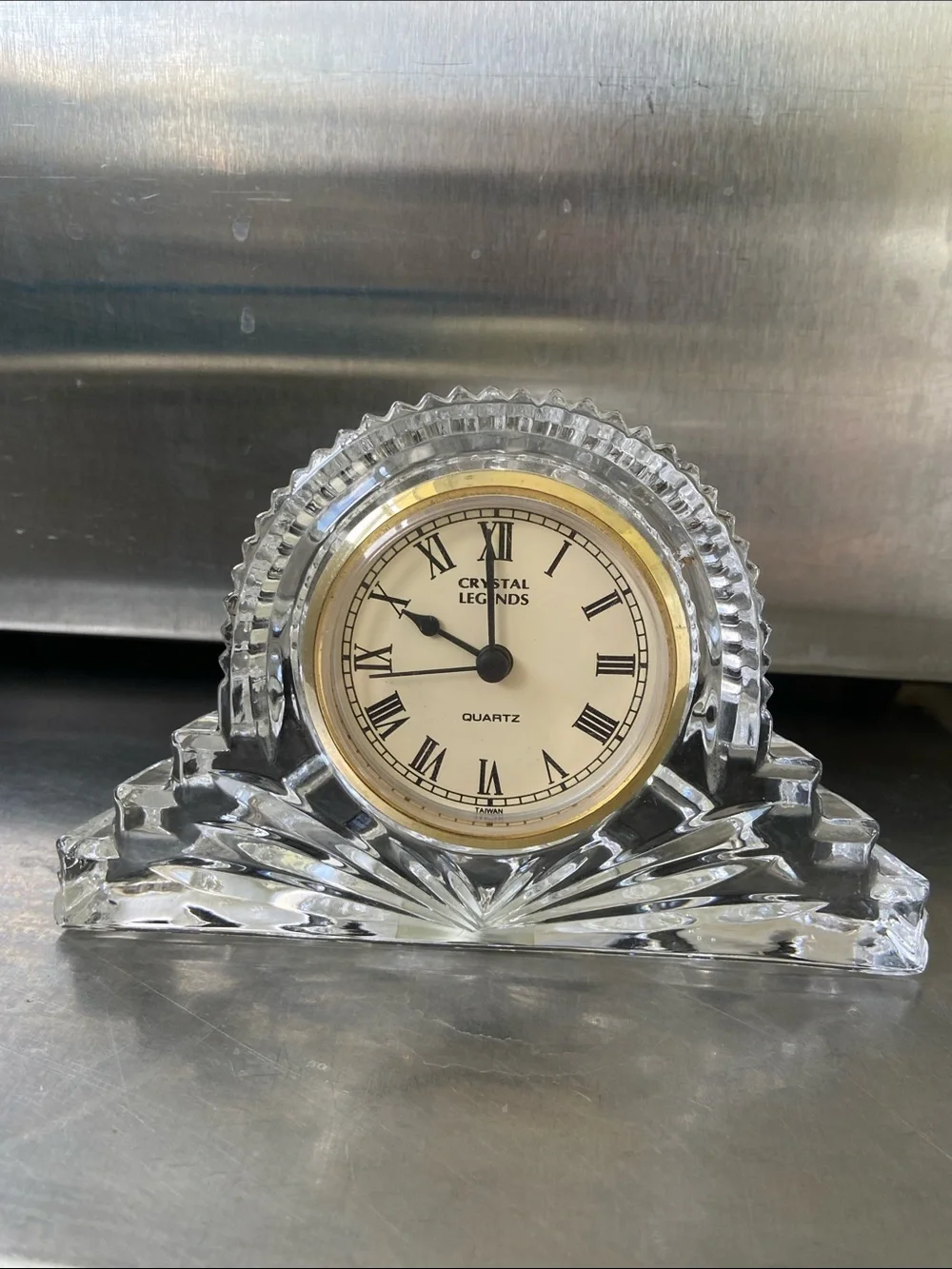 Clear Crystal Mantel Clock - Clear with Gold Dial